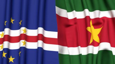 Gerçekçi kumaş desenli CAPE VERDE ve SURINAME bayrakları
