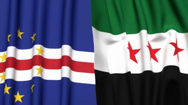 Gerçekçi kumaş dokusuna sahip CAPE VERDE ve SYRIA bayrakları