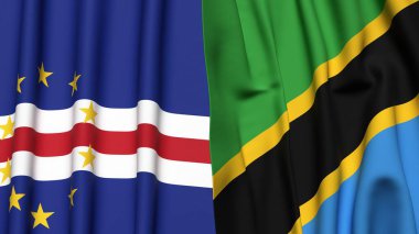 Gerçekçi kumaş dokusuna sahip CAPE VERDE ve TANZANIA bayrakları