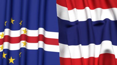 Gerçekçi kumaş dokusuna sahip CAPE VERDE ve THAILAND bayrakları