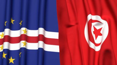 Gerçekçi kumaş dokusuna sahip CAPE VERDE ve TUNISIA bayrakları