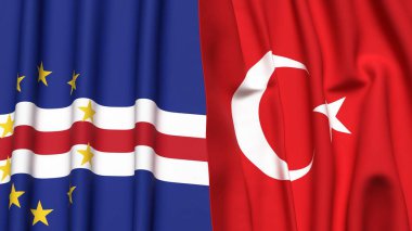 Gerçekçi kumaş dokusuna sahip CAPE VERDE ve TURKEY bayrakları