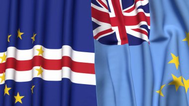 Gerçekçi kumaş dokusuna sahip CAPE VERDE ve TUVALU bayrakları