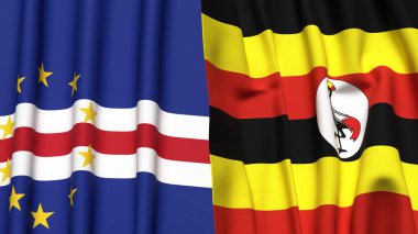 Gerçekçi kumaş dokusuna sahip CAPE VERDE ve UGANDA bayrakları