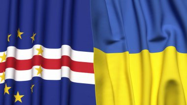 Gerçekçi kumaş dokusuna sahip CAPE VERDE ve UKRAINE bayrakları