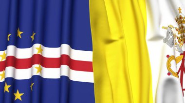 Gerçekçi kumaş dokusuna sahip CAPE VERDE ve VATİKAN bayrakları