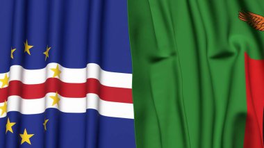 Gerçekçi kumaş dokusuna sahip CAPE VERDE ve ZAMBIA bayrakları