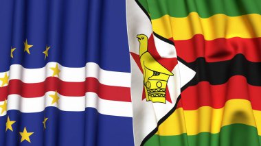 Gerçekçi kumaş dokusuna sahip CAPE VERDE ve ZIMBABWE bayrakları