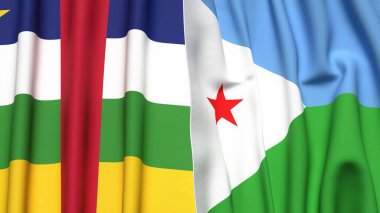 Orta Afrika Cumhuriyeti ve DJIBOUTI bayrakları gerçekçi kumaş dokusuyla
