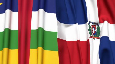 Orta Afrika Cumhuriyeti ve DOMINICAN Cumhuriyetinin gerçekçi kumaş dokusuna sahip bayrakları