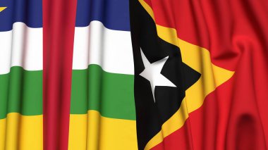 Orta Afrika Cumhuriyeti bayrakları ve gerçekçi kumaş dokusuna sahip Doğu TiMOR