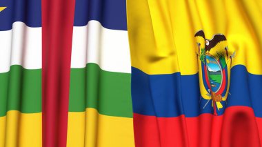Orta Afrika Cumhuriyeti ve Ekvador 'un gerçekçi kumaşlı bayrakları