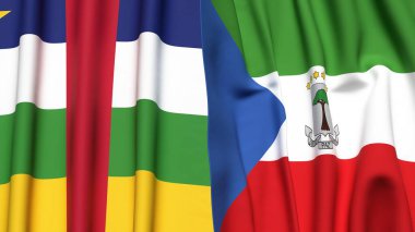Orta Afrika Cumhuriyeti ve Eşitlikçi Guinea bayrakları gerçekçi kumaş dokusuyla