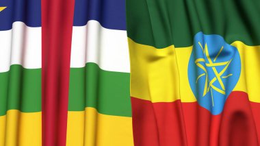Orta Afrika Cumhuriyeti ve ETHIOPIA bayrakları gerçekçi kumaş dokusuna sahip