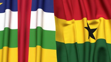 Orta Afrika Cumhuriyeti ve gerçek kumaş dokusuna sahip GHANA bayrakları
