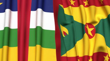 Orta Afrika Cumhuriyeti ve GRENADA 'nın gerçekçi kumaş dokusuyla bayrakları
