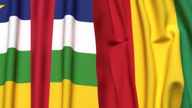 Orta Afrika Cumhuriyeti ve Gine 'nin gerçekçi kumaş dokusuna sahip bayrakları