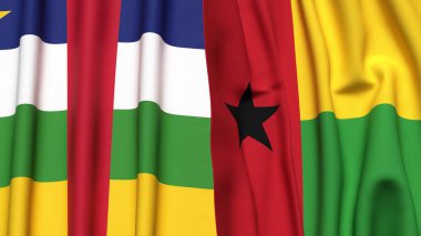 Orta Afrika Cumhuriyeti ve Gine-BISSAU 'nun gerçekçi kumaş dokusuyla bayrakları