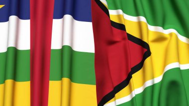 Orta Afrika Cumhuriyeti bayrakları ve gerçekçi kumaş dokusuna sahip GUYANA