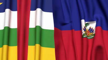 Orta Afrika Cumhuriyeti bayrakları ve gerçekçi kumaş dokusuna sahip HAITI