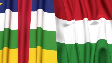 Orta Afrika Cumhuriyeti ve HUNGARY bayrakları gerçekçi kumaş dokusuyla