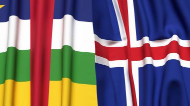 Orta Afrika Cumhuriyeti ve İzlanda 'nın gerçekçi kumaşlı bayrakları