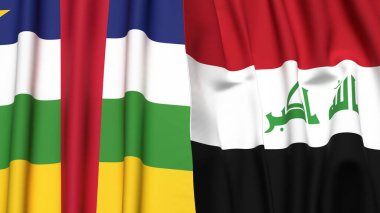 Orta Afrika Cumhuriyeti ve IRAQ bayrakları gerçekçi kumaş dokusuna sahip