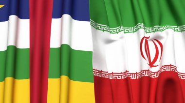 Orta Afrika Cumhuriyeti ve İran 'ın gerçekçi kumaş dokusuna sahip bayrakları
