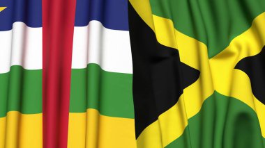 Orta Afrika Cumhuriyeti ve gerçekçi kumaş dokusuna sahip JAMAICA bayrakları