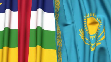Orta Afrika Cumhuriyeti ve KAZAKHSTAN 'ın gerçekçi kumaş dokusuna sahip bayrakları