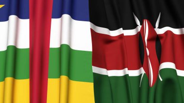 Orta Afrika Cumhuriyeti ve KENYA bayrakları gerçekçi kumaş dokusuna sahip