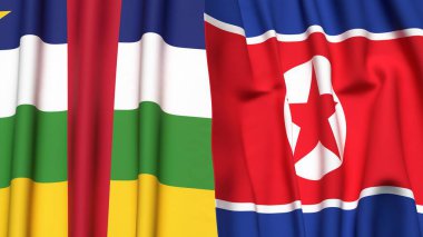 Orta Afrika Cumhuriyeti ve KOREA Kuzey Bayrakları gerçekçi kumaş dokusuyla