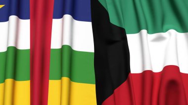 Orta Afrika Cumhuriyeti ve KUWAIT bayrakları gerçekçi kumaş dokusuyla