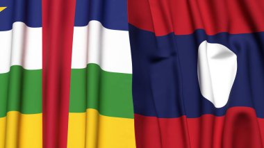 Orta Afrika Cumhuriyeti ve LAOS bayrakları gerçekçi kumaş dokusuyla