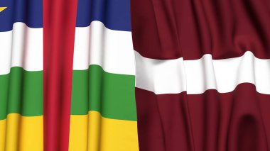 Orta Afrika Cumhuriyeti ve LATVIA bayrakları gerçekçi kumaş dokusuna sahip
