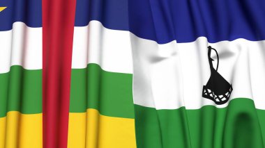Orta Afrika Cumhuriyeti bayrakları ve gerçekçi kumaş dokusuna sahip LESOTHO