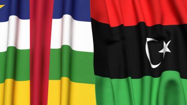 Orta Afrika Cumhuriyeti bayrakları ve gerçekçi kumaş dokusuna sahip LIBYA