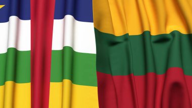 Orta Afrika Cumhuriyeti ve gerçekçi kumaş dokusuna sahip LITHUANIA bayrakları
