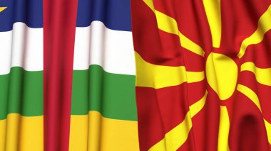 Orta Afrika Cumhuriyeti ve gerçekçi kumaş dokusuna sahip MACEDONIA bayrakları