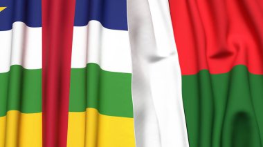 Orta Afrika Cumhuriyeti ve MADAGASCAR bayrakları gerçekçi kumaş dokusuna sahip
