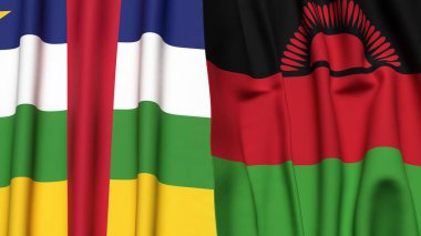 Orta Afrika Cumhuriyeti ve MALAWI 'nin gerçekçi kumaş dokusuyla bayrakları