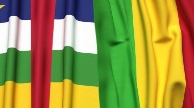 Orta Afrika Cumhuriyeti ve Mali 'nin gerçekçi kumaş dokusuna sahip bayrakları