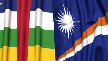 Orta Afrika Cumhuriyeti ve Marshall Adaları 'nın gerçekçi kumaş dokusuyla bayrakları
