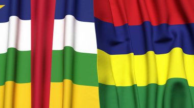 Orta Afrika Cumhuriyeti bayrakları ve gerçekçi kumaş dokusuna sahip belediye başkanları