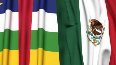 Orta Afrika Cumhuriyeti ve gerçekçi kumaş dokusuna sahip MEXICO bayrakları