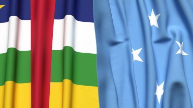 Orta Afrika Cumhuriyeti ve MICRONESIA 'nın gerçekçi kumaş dokusuna sahip bayrakları