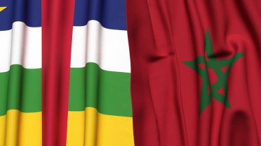 Orta Afrika Cumhuriyeti ve MoroCCO 'nun gerçekçi kumaş dokusuyla bayrakları