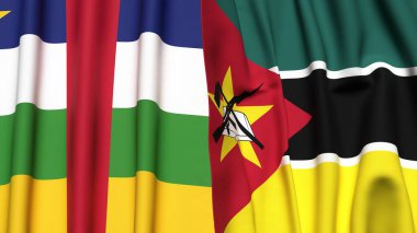 Orta Afrika Cumhuriyeti ve MOZAMBIQUE bayrakları gerçekçi kumaş dokusuyla