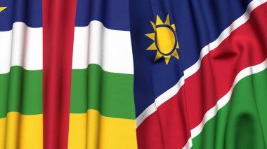 Orta Afrika Cumhuriyeti ve NAMIBIA bayrakları gerçekçi kumaş dokusuyla