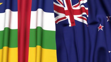 Orta Afrika Cumhuriyeti ve Yeni ZEALAND bayrakları gerçekçi kumaş dokusuyla